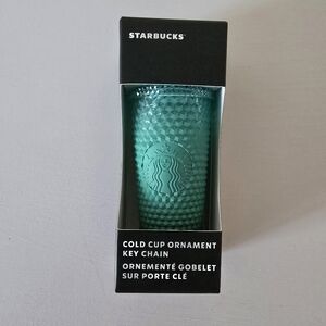 Starbucks Cup Ornament Key Chain – Teal Green Studded Mini Tumbler